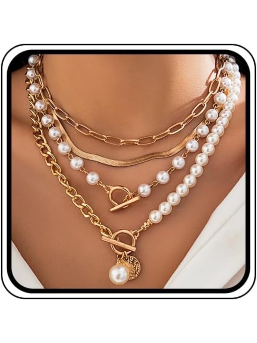 Trendy Chunky Gold Layered Pearl Necklace Set - Beaded Statement & Choker